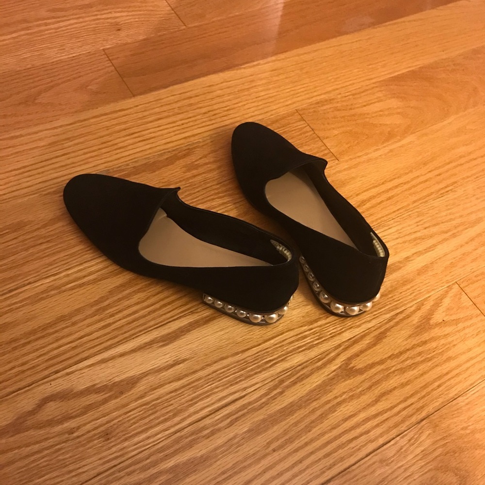 Black suede and pearl loafers
